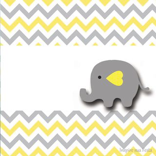 Para hacer invitaciones, tarjetas, marcos de fotos o etiquetas, para imprimir gratis de Elefante Bebé en Amarillo y Gris.