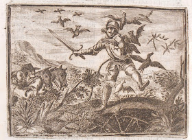 Don Quixote battling the birds, 1674