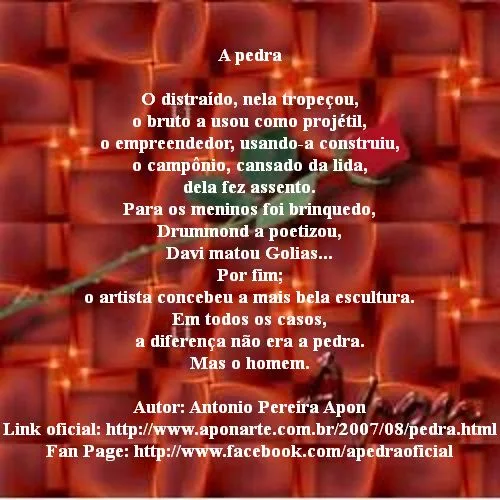 Poema, A Pedra, de Antonio Pereira Apon. #PraCegoVer