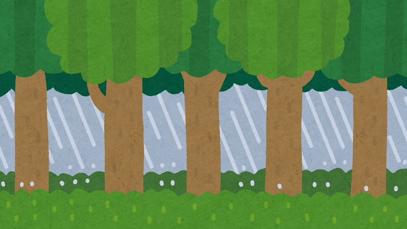 雨が降る森のイラスト 背景素材 かわいいフリー素材集 いらすとや