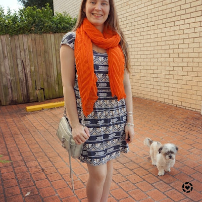 awayfromblue instagram | park playdate outfit converse chucks aztec print dress and orange crinkle scarf