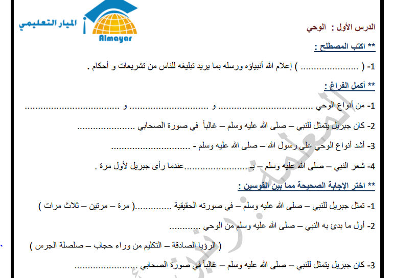 مادة تدريبية في التربية الاسلامية للصف التاسع (معدلة) 2018-2019- الفصل الاول