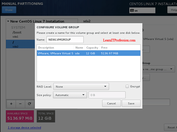 how install centos 7 with lvm