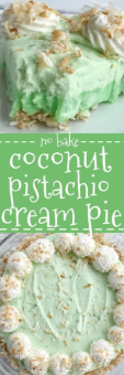 {no bake} Coconut Pistachio Cream Pie