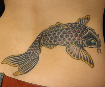 Fish Koi Lower Back Tattoo