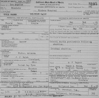 Delphine Walsh Death Certificate