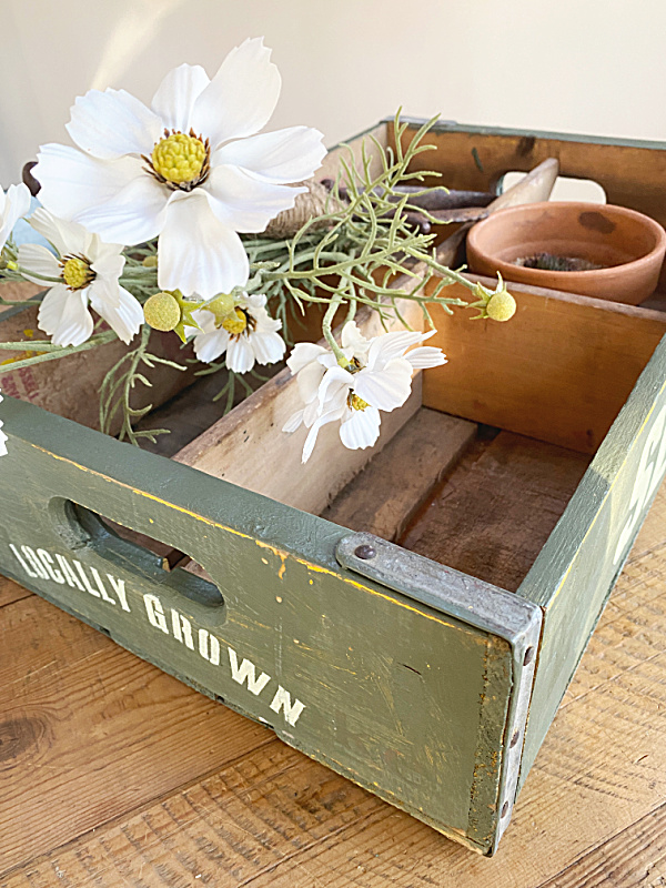 garden crate with flowers