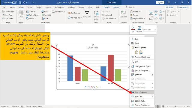إدراج التسميات التوضيحية  caption للجداول والأشكال في برنامج الوورد Microsoft word