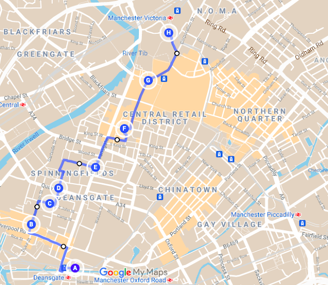 Map or route with route in blue