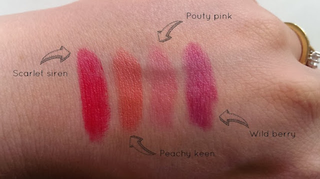 Swatches of 4 of the MUA matte lipsticks