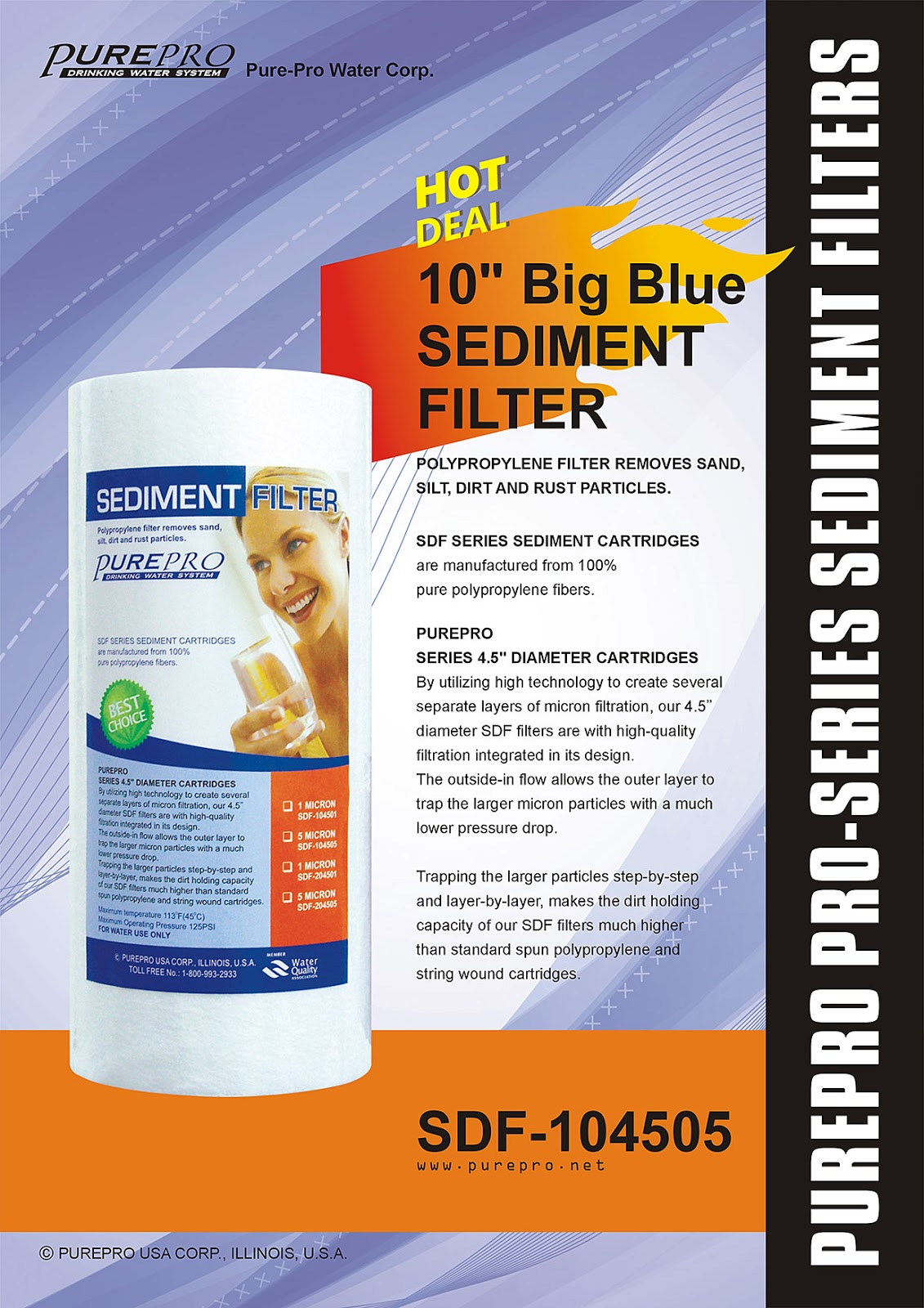 PurePro® USA 10" Big Blue Sediment Filter SDF-104505