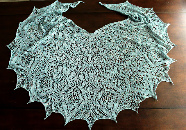 Tranquil Mist, knit lace, beads