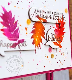 Sunny Studio Stamps: Comic Strip Speech Bubbles Dies Elegant Leaves Beautiful Autumn Card by Vanessa Menhorn