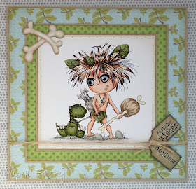 Boys caveman and dinosaur card with image/papers from Polka Doodles