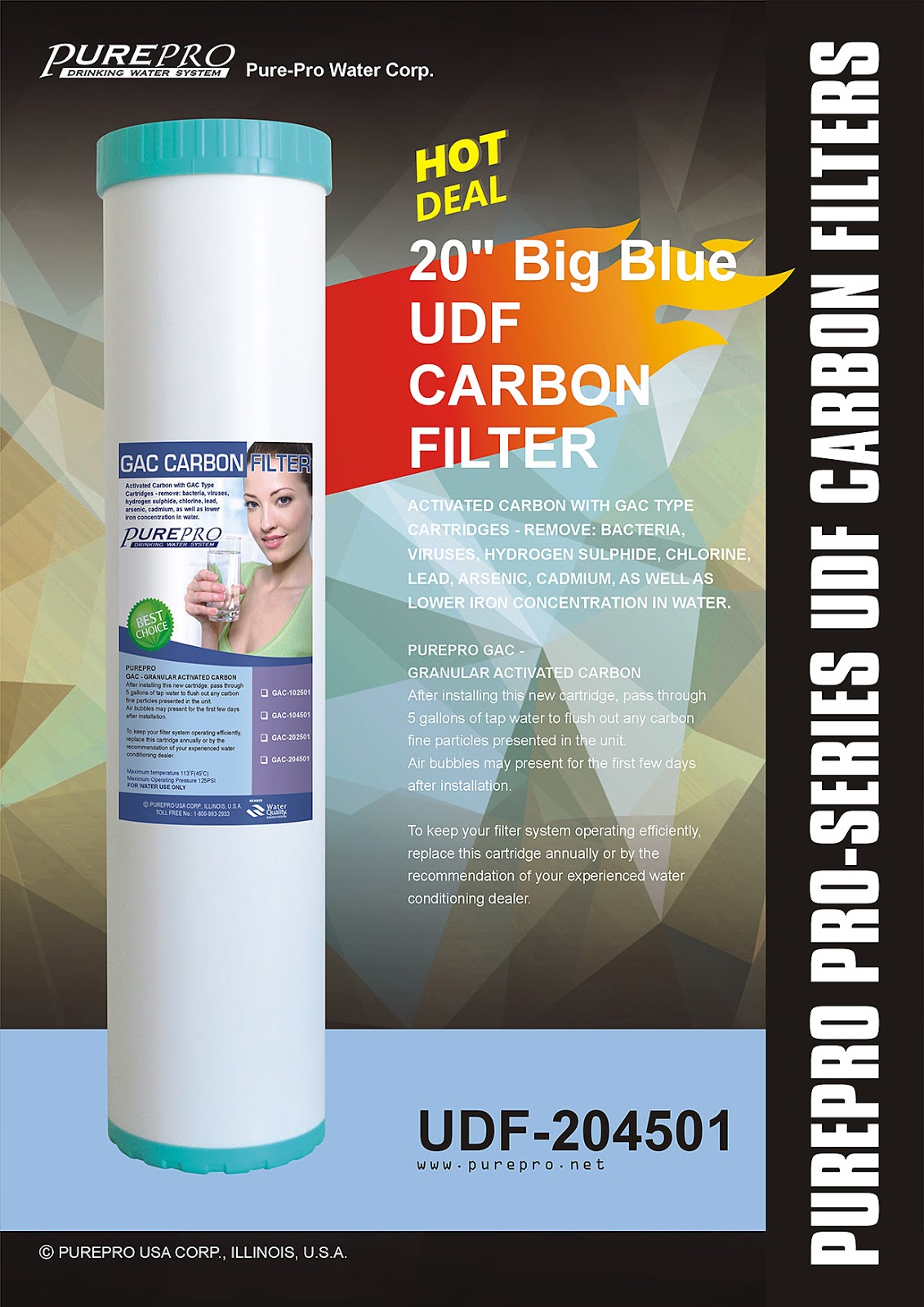 PurePro® USA 20" Big Blue UDF Carbon Filter - PurePro UDF-204501