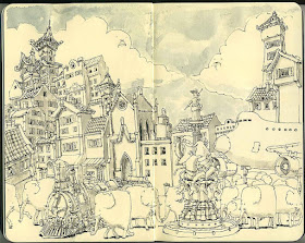 04-An-Allegory-Of-The-Last-Two-Years-Mattias-Adolfsson-Surreal-Architectural-Moleskine-Drawings-www-designstack-co