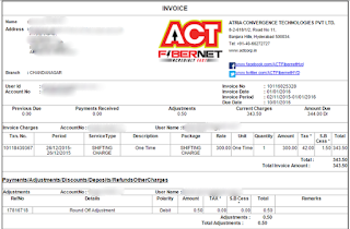 ACT Fibernet Bill Payment Invoice