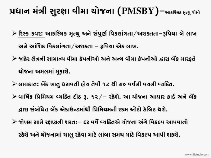 પ્રધાનમંત્રી સુરક્ષા વીમા યોજના અને પ્રધાનમંત્રી જીવન જયોતિ વીમા યોજનાની વિસ્તૃત માહિતી.