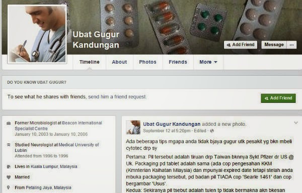 Ubat Gugur Kandungan Berleluasa Di FB