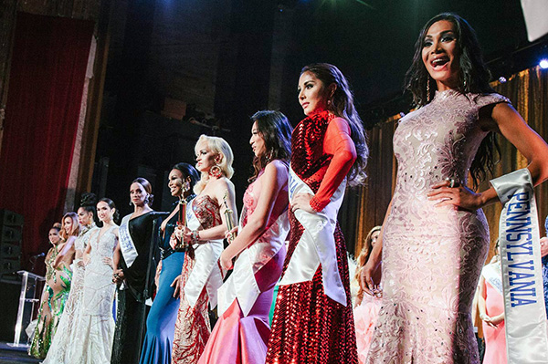 The ten finalists in the 2016 Queen USA transgender beauty pageant.