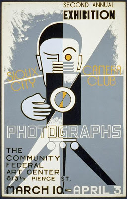 wpa, federal art project, art, photography, vintage, vintage posters, retro prints, classic posters, graphic design, free download, Sioux City Camera Club Photographs, The Community Federal Art Center - Vintage Photography Exhibition Poster