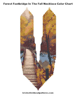 Free Forest Footbridge In The Fall Art Necklace Brick Stitch Bead Pattern Color Chart