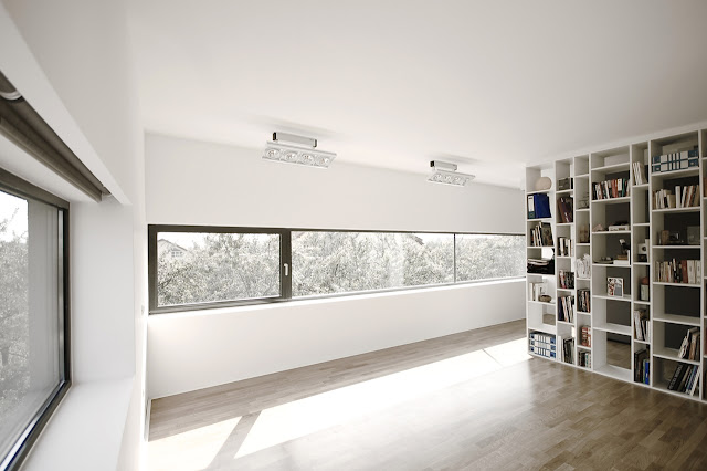 Empty room with book shelf wall 