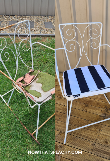 Before & After Vintage Metal outdoor rocking Chair upcycling DIY project to try this weekend