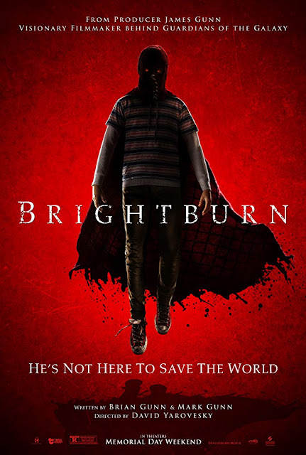 Movie poster for Sony Pictures Releasing's 2019 horror film Brightburn starring Jackson A. Dunn, Elizabeth Banks, David Denman, Meredith Hagner, and Matt Jones