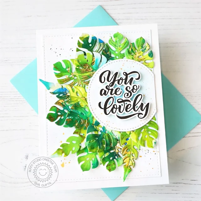 Sunny Studio Stamps: Summer Greenery Card by Isha Gupta (featuring Lovey Dovey, Stitched Rectangle Dies, Stitched Circle Dies)