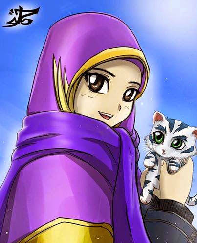 23 Gambar Kartun Muslimah Gendong Kucing Gambar Kartun Mu