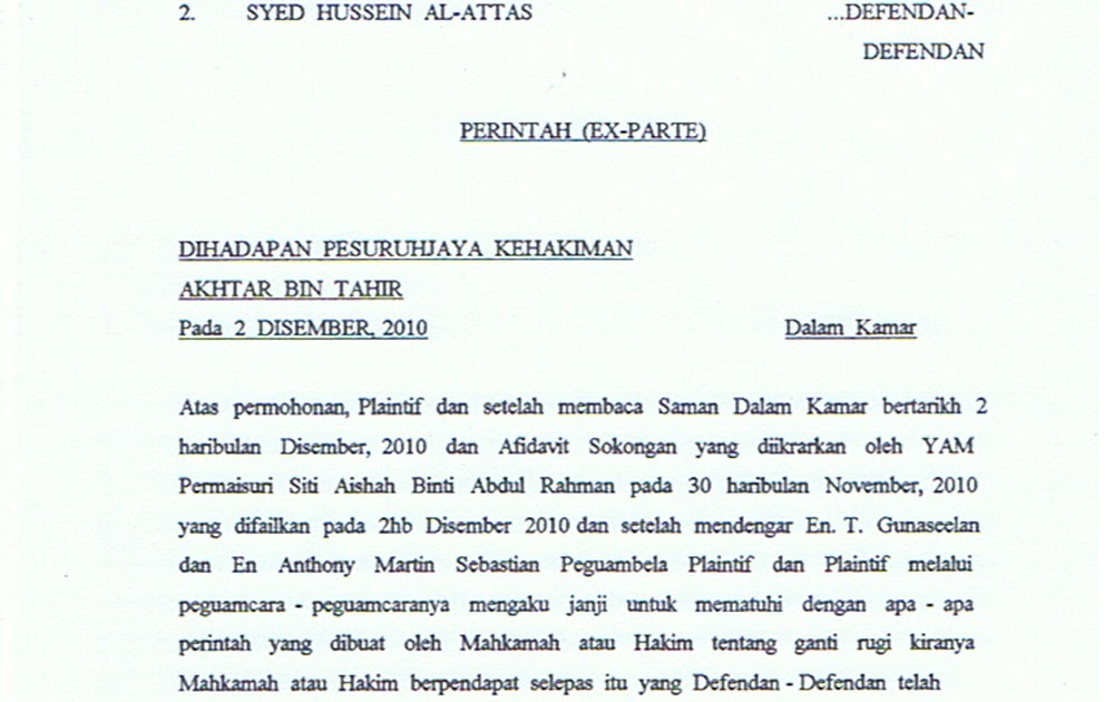 Contoh Surat Perintah Mahkamah Syariah