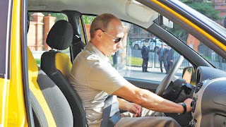 Picture of Katerina Tikhonova's dad Vladimir Putin driving the car