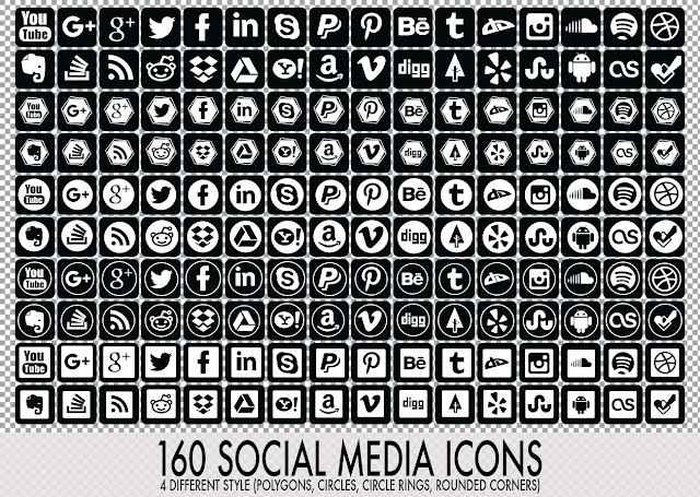 160 Social Media Custom Shapes Icons