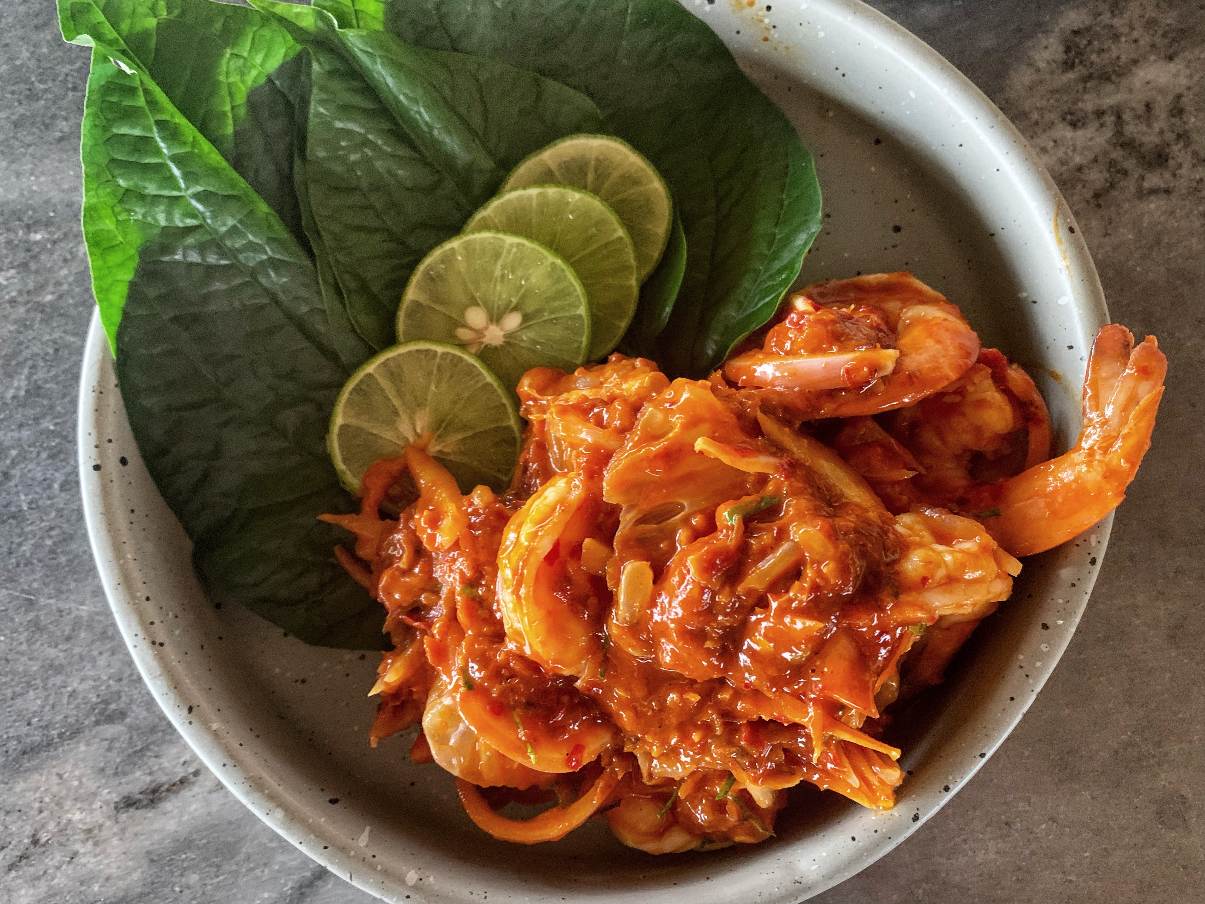 Yum Som O, or Thai Shrimp and Pomelo Salad in Nakhon Pathom, Thailand