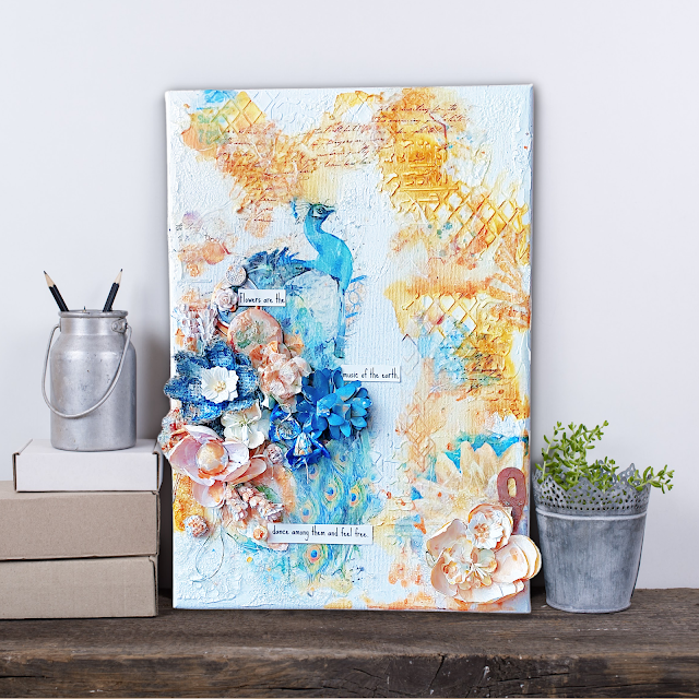 Using rice paper in mixed media projects - Ciao Bella paper Indigo Collection - project by Lou Sims