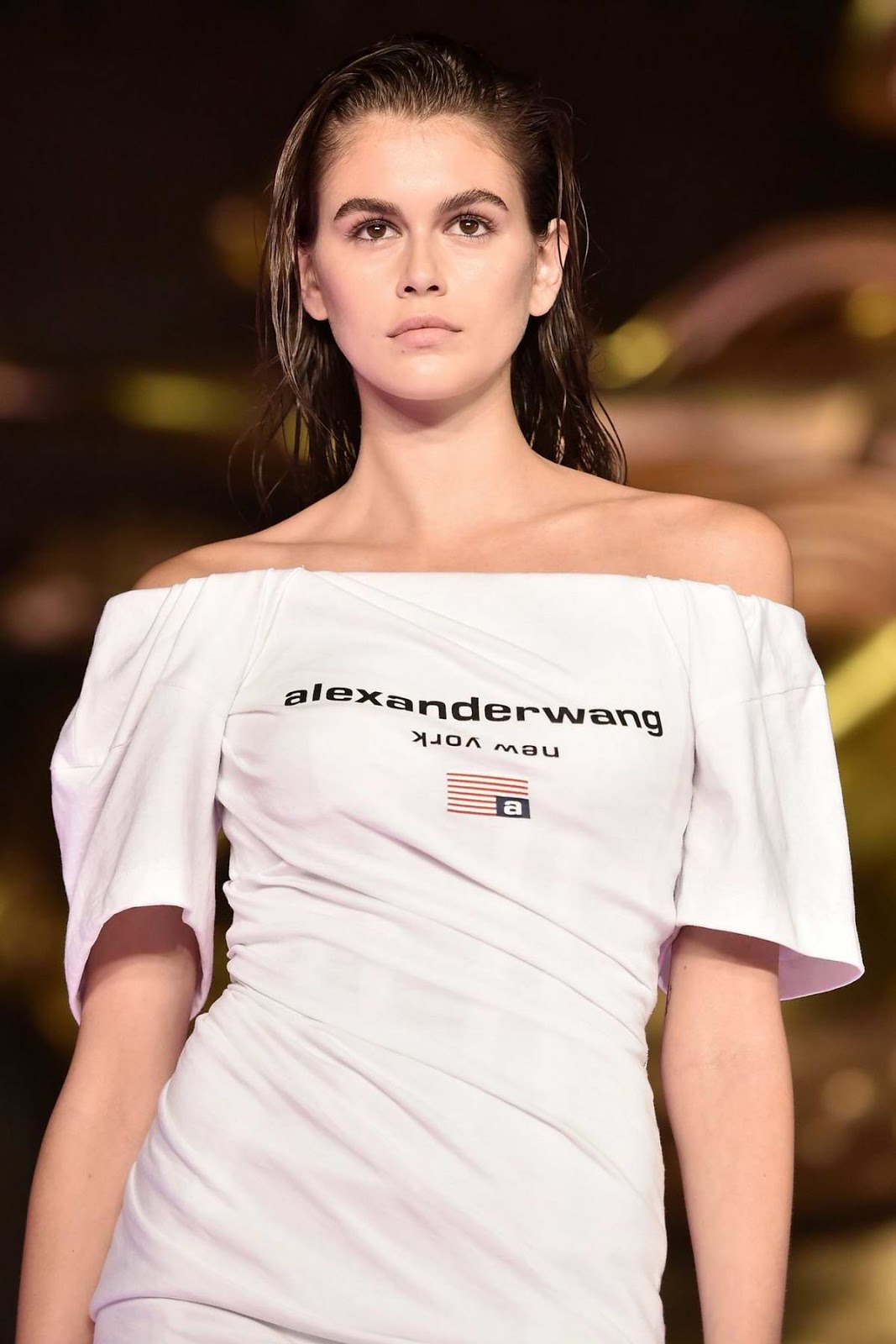 Kaia Gerber walks the runway during the Alexander Wang Collection 1 Fashion Show at Rockefeller Center in New York City
