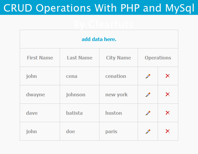 PHP CRUD operations with MySQL