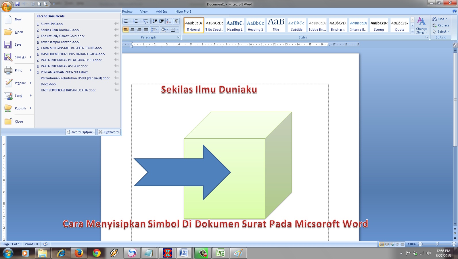 Cara Menyisipkan Symbol Di Dokumen Surat Pada Microsoft 