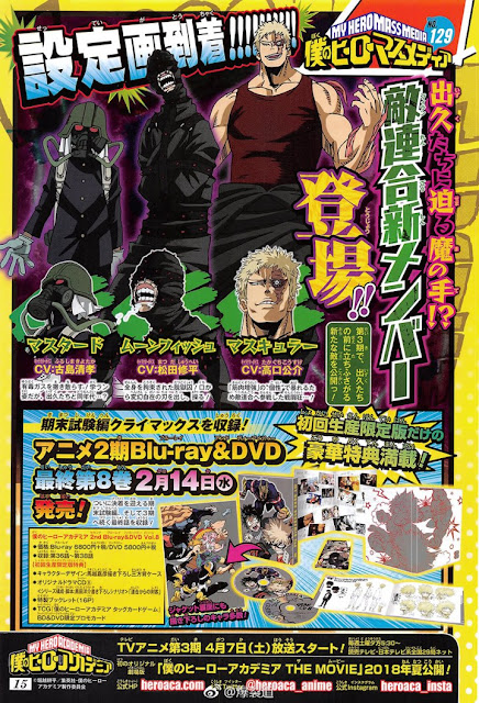 Tres nuevas voces para la tercera temporada de "Boku no Hero Academia" (僕のヒーローアカデミア).