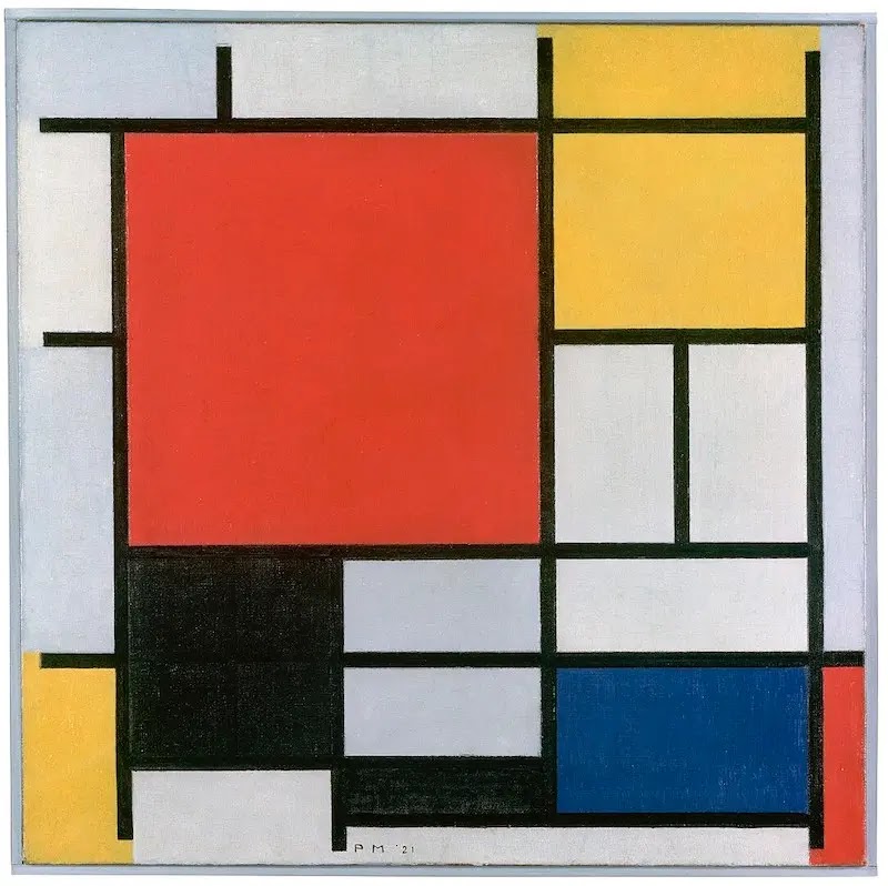 Minimalismo-bauhaus-poster-illustration-Piet-Mondriaan-Composicio%CC%81n%20en%20rojo-amarillo-azul-blanco-y-negro