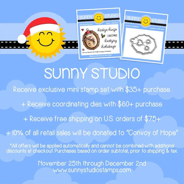 Sunny Studio: Hedgey Holidays Free Stamps and Die with Black Friday 2019 Purchase Promo