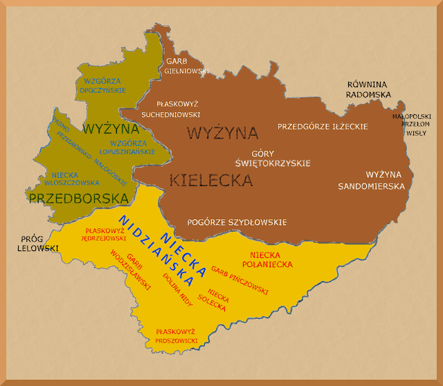 świętokrzyskie ukształtowanie powierzchni mapka