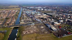 Bird's eye view of Brigg by Neil Stapleton in February 2019 - also showing the New River Ancholme and the  Waters Edge housing estate in Broughton 