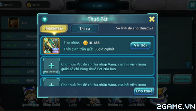 Tính năng thuê pet trong game Poke đại chiến