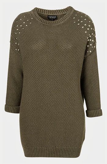 Studded Shoulder Tunic Sweater