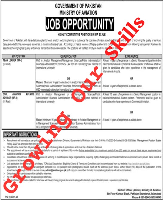 Exciting Opportunities in Management at Ministry of Aviation Islamabad (2023) -Growing Our Skills 