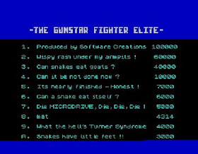 The humourous high score table in Gunstar ZX Spectrum