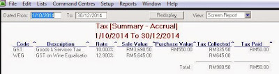 MYOB Tax Summary Accrual Report