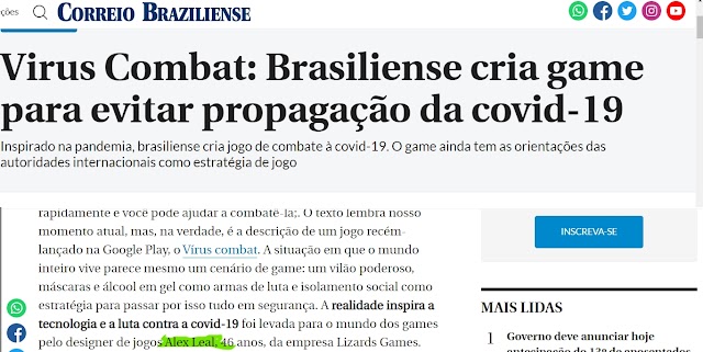 Virus Combat: Brasiliense cria game para evitar propagação da covid-19